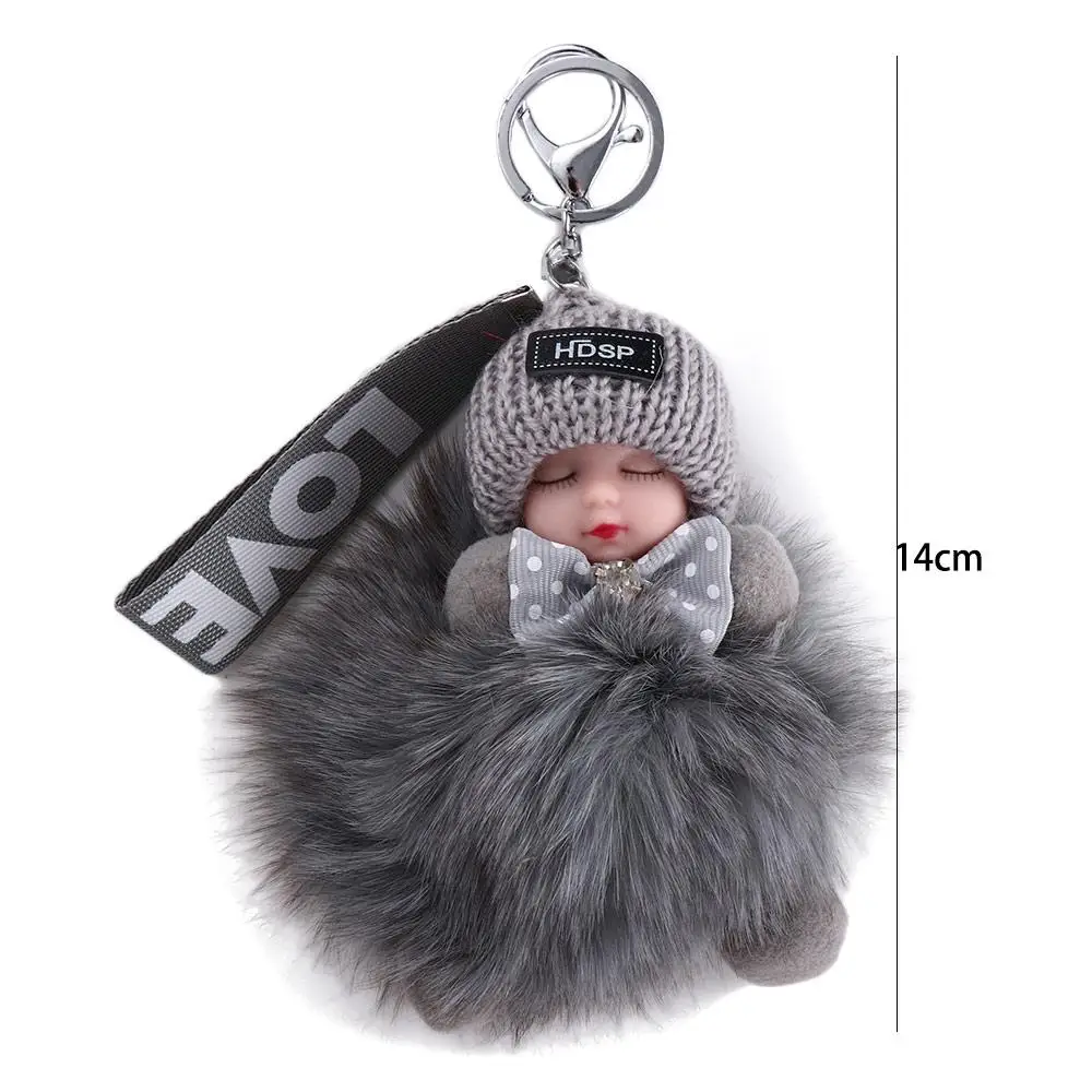 Cute Plush Keychain Sleeping Baby Doll Keychain Plush Kpop Accessories Pompom Keyring Toys For Girls Kawaii Keychain Bag Pendant