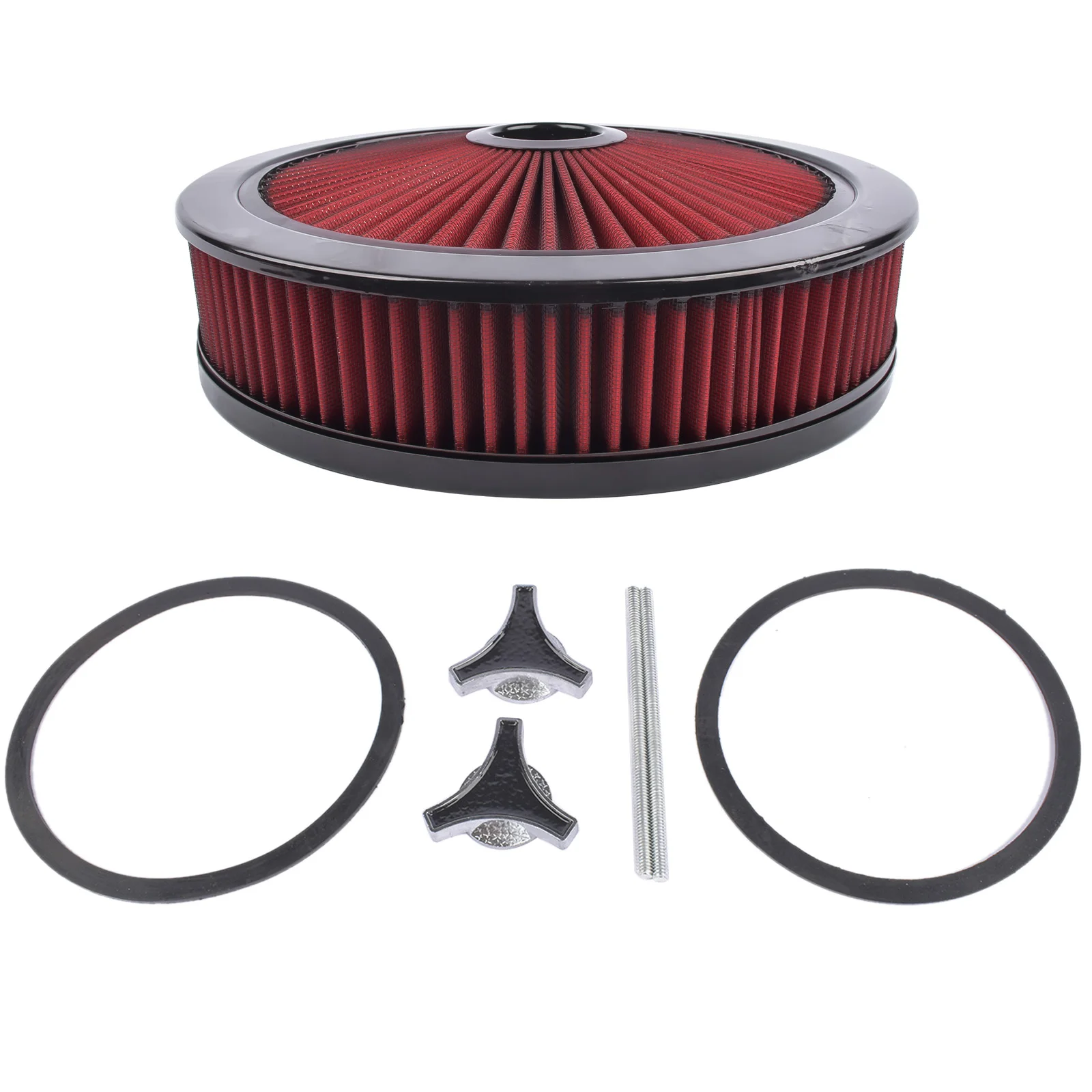 

AP02 14" x 3" Red High Flow Air Cleaner Set Washable Element Recessed Base Black Ring