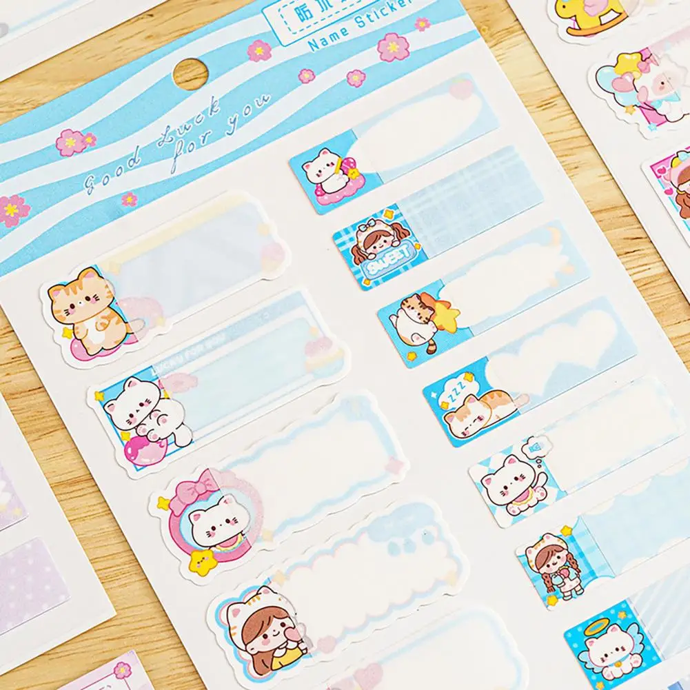 Adhesive Name Tags 14pcs Cartoon Pattern Name Stickers Waterproof Self-adhesive Tag Label for Scrapbook School Stationery Cute