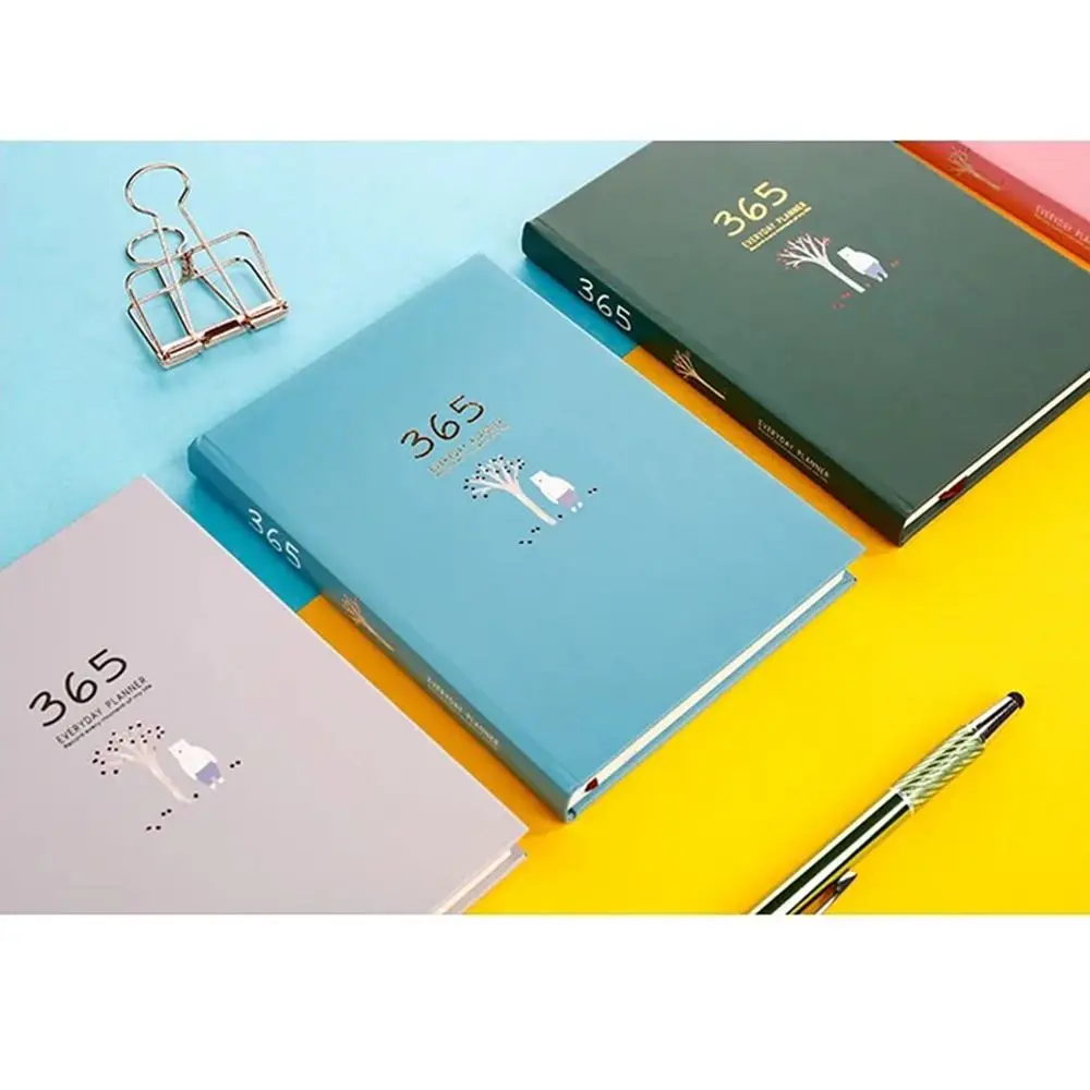 Hard Cover 365 Days Planner Opened 180 Degree Thicker Paper Agenda Notebook Ribbon Bookmarks Blank Pages Personal Diary Work