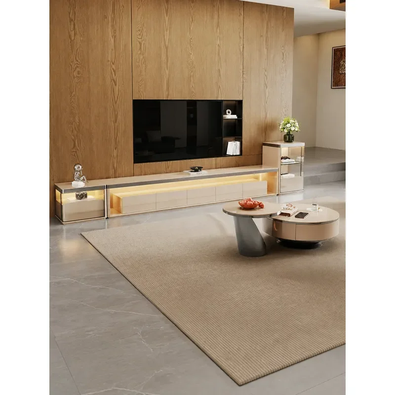 Minimalist Solid Wood TV Cabinet and Coffee Table Combo Large Living Room Floor Standing Entertainment Center for Villa Home