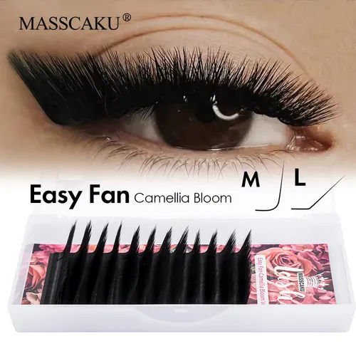 MASSCAKU-pestañas Easy Fanning Bloom, volumen de floración automática, pestañas individuales de visón sintético, extensión de pestañas naturales gruesas
