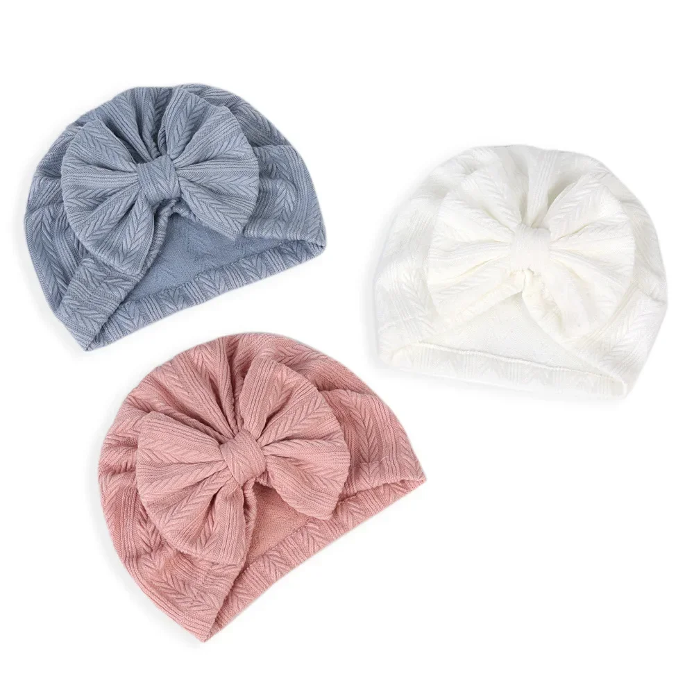 Chapéu de turbante elástico macio para bebê com arco, gorro infantil, respirável, cor sólida, gorro para menina, recém-nascido, infantil, primavera,