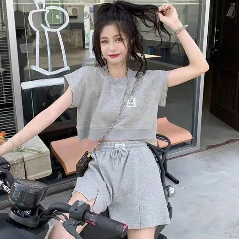 

Femme Summer Korean Casual Solid Color O-neck Women Clothing Simplicity All-match Fashionable Appear Thin Short Sleeve Sports Su