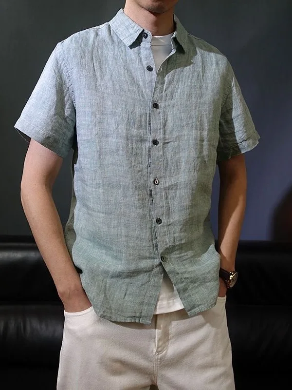 

Short Sleeve Linen Shirt Men's Fashionable Retro Pure Cotton Summer Shirt Thin Casual Style Loose Fit Breathable Men's ...
