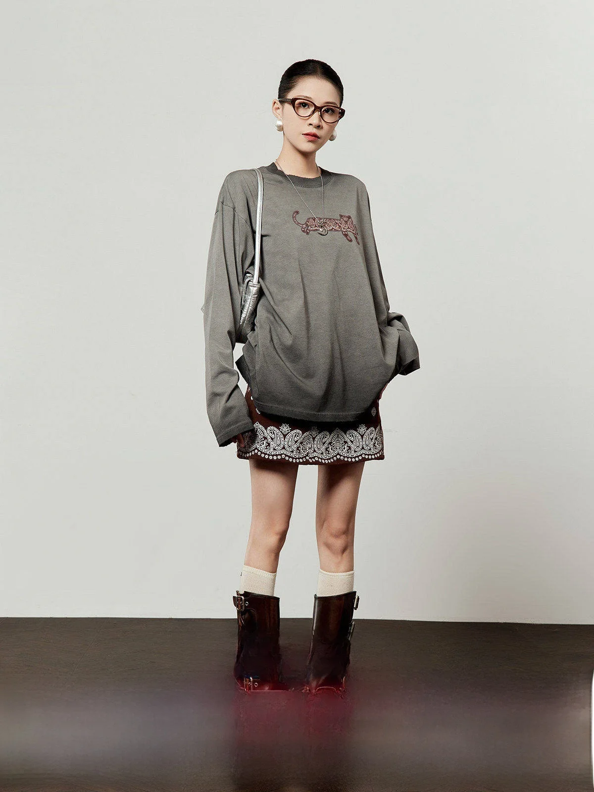 

Женская футболка Waed ey Long Sve T-irt в стиле ретро, приталенная, с вышивкой цветов и леопардовым принтом, осенняя новинка, для повседневной носки