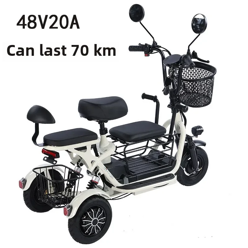 48V/20A can last 70 kilometers, the new small three-seat lithium battery electric tricycle, battery car scooter