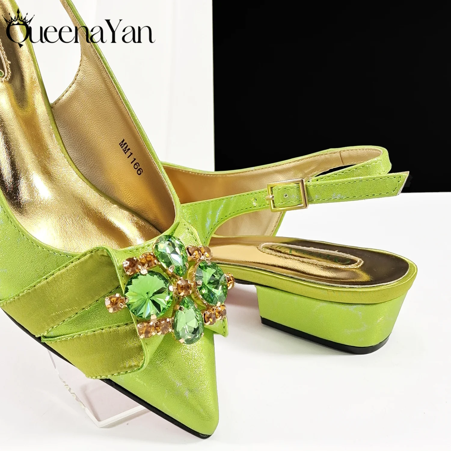 Queena Yan Italian Fashion Sandals and Bag Matching Set 2025 Women Party Perfect Matching for Lemon Green Color Wedding Shoes
