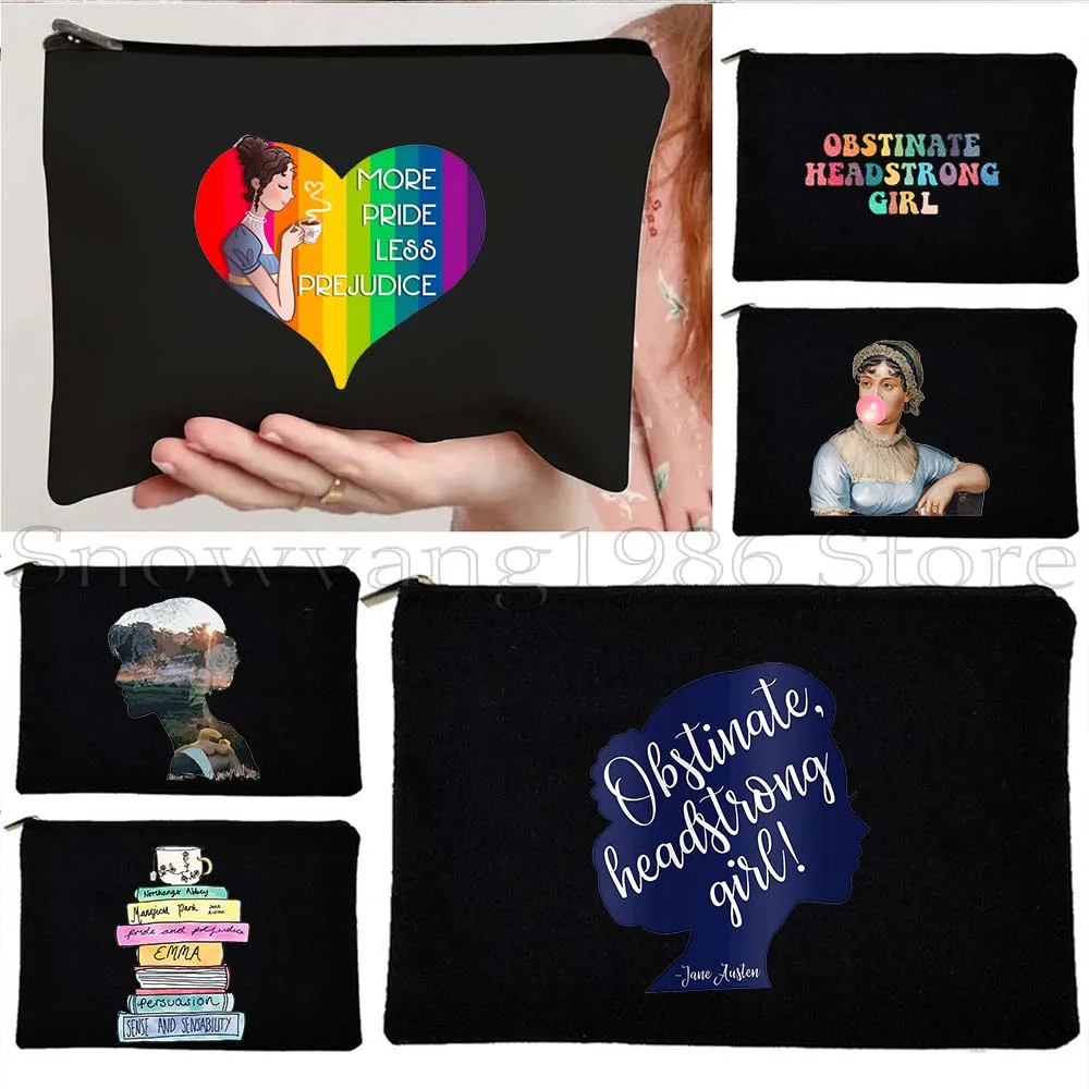 Obstinate Headstrong Girl Jane Austen Quotes Pride and Prejudice Canvas Cosmetic Bag Makeup Lipstick Zipper Pouch Pencil Case