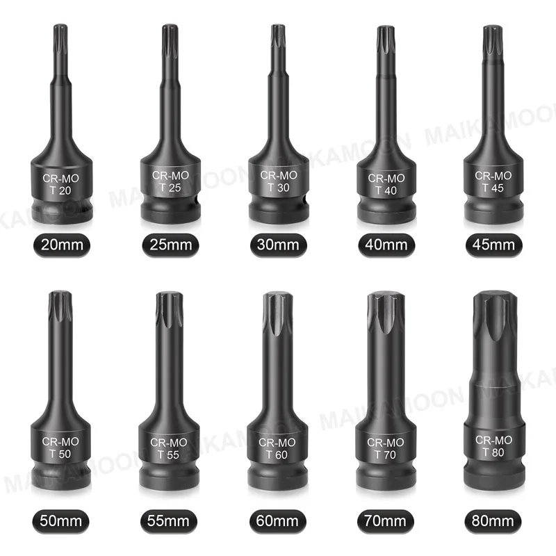 1/2 Inch Drive Impact Sockets Torx Bit Set,Star Bit Sockets,Heavy Duty Impact Grade Cr-Mo T20 to T80 ABS Blow Molded Storage