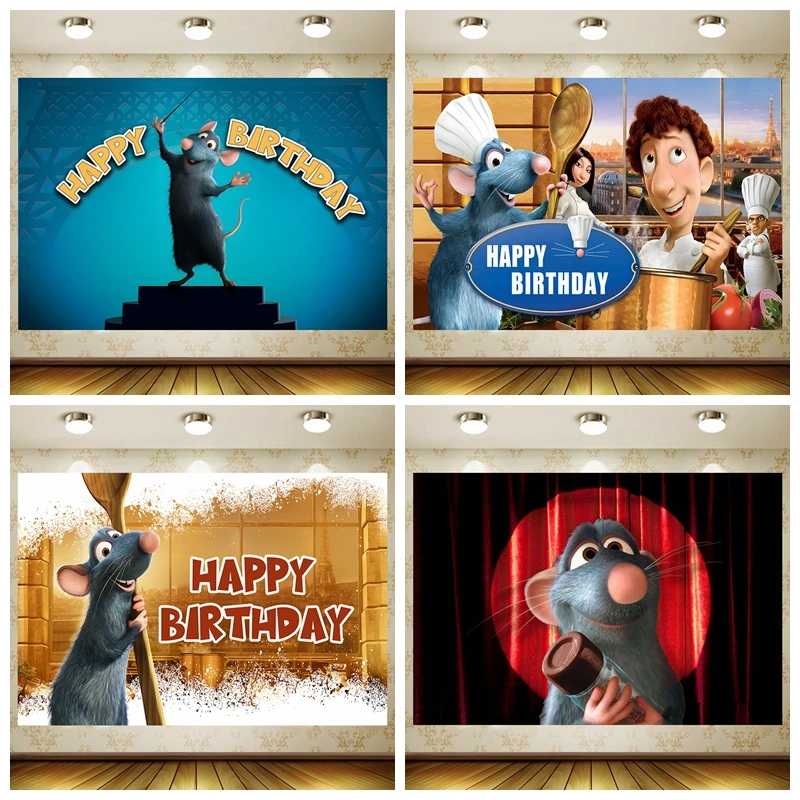 R-Ratatouilled Birthday Decoration Backdrop Remy Mouse Kitch