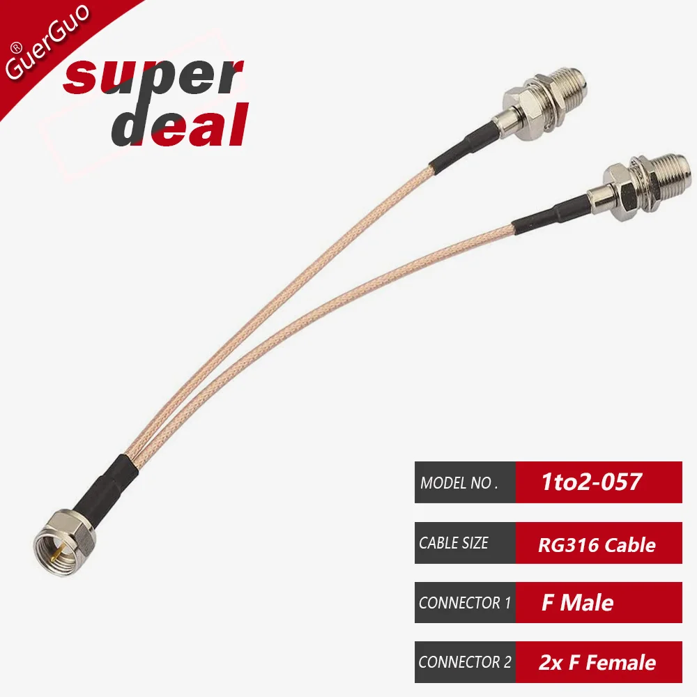 1PC F Male to 2x F Female Connector 1to2 Y Type Splitter Combiner RF Coaxial Pigtail RG316 Cable Modem Router Antenna