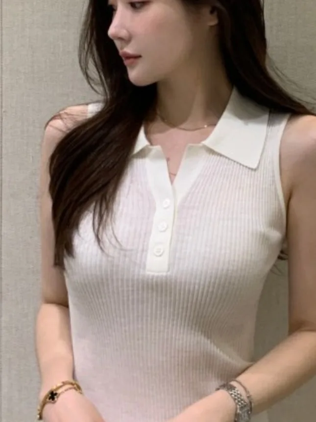 Ele Svel เสื้อถักสําหรับผู้หญิงบางฤดูร้อน Sle Collared Slimming Faionable อินเทรนด์ Body ape Enhancing Top