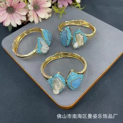 Natural Aquamarine Raw Ore Shaped Baroque Pearl Live Bracelet Color Retaining Jewelry Natural Stone Jewelry