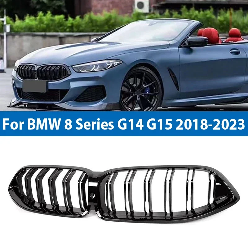 

For BMW 8 Series G14 G15 G16 2018-2022 Car Front Bumper Kidney Hood Grille Piano Black Carbon Style Auto Accessories