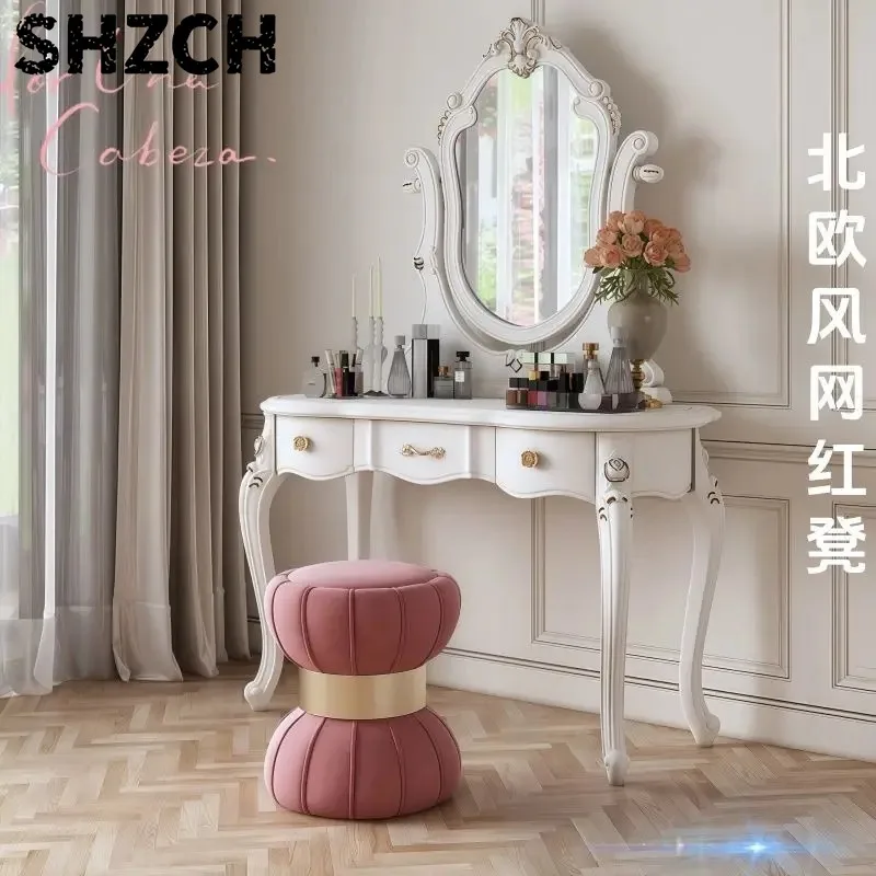Nordic Dressing Makeup Stool Bedroom Dresser Ottomans Manicure Round Stools Living Room Sofa Low Ottomans Light Luxury Soft Seat