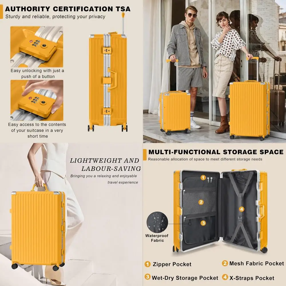 

2-Piece Aluminum Frame Luggage Set: Carry-On & Checked Suitcase with TSA Lock, PC/ABS Hard Shell, Orange (20/28 inches)