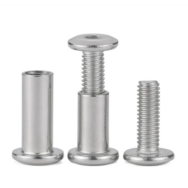 304 Stainless Steel M3 M4 M5 M6 Hexagon Socket Screw Locking Splint Screw Nut Combined Album Butt Account Book Nail Edge Chamfer