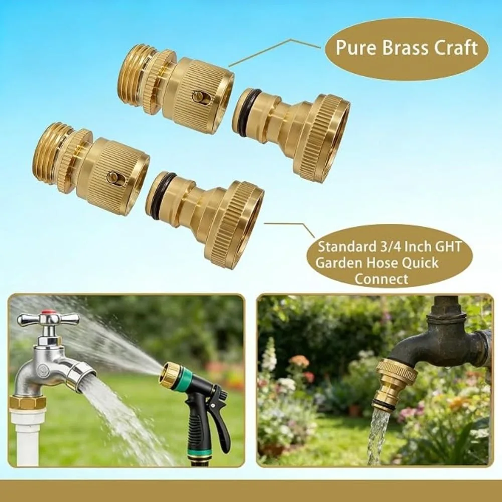 3/4 Inch Thread Quick Connector Female/MaleThread Brass Garden Hose Connector US/EU Standard Leak-Proof