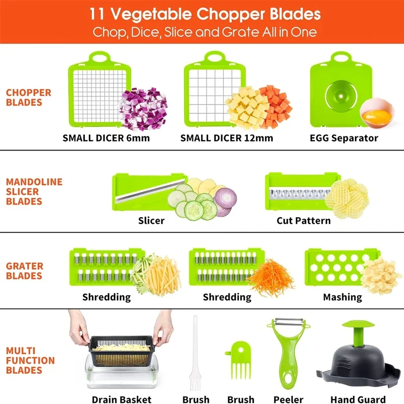 14 in 1 Multifunctional Food Chopper Vegetable Chopper Onion Slicer Fruit Carrot Veggie Dicer Cutter Shredders Vegetable