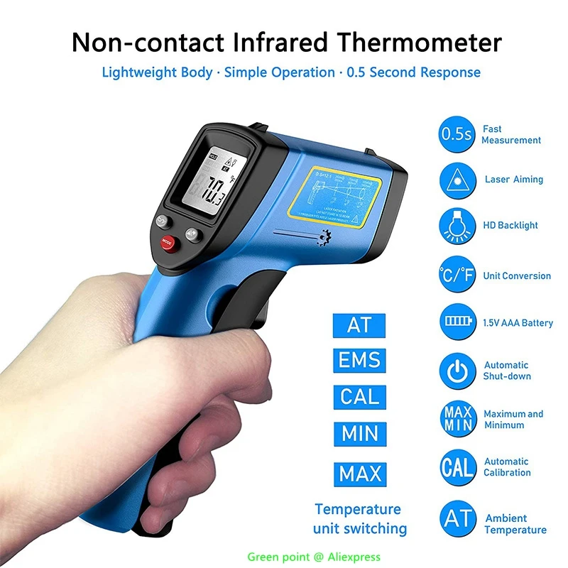 赤外線温度計gm321,50〜400 ℃ のデジタルディスプレイ,非接触,高温計,解像度,熱画像,5個