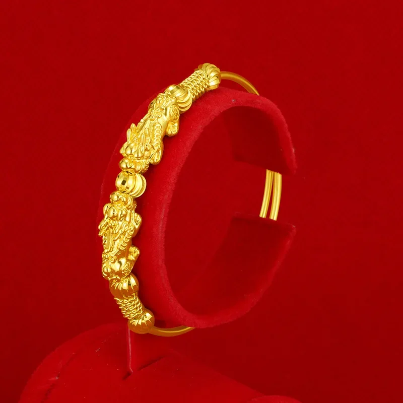 Original 18 K Yellow Gold Color Money Pixiu Transfer Beads Bracelets for Women Baby Golden Bangles Fine Jewelry Gifts Not Fade