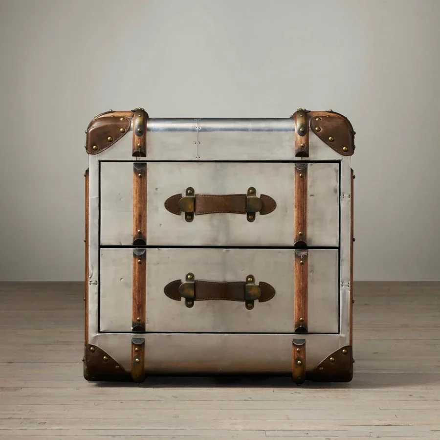 Rural retro leather case coffee table American side table bedside table