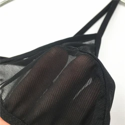 Men Mesh Sexy Underpants T-String Thong Lingerie Panties Gay Comfy Low Waist Breathable Perspective Briefs