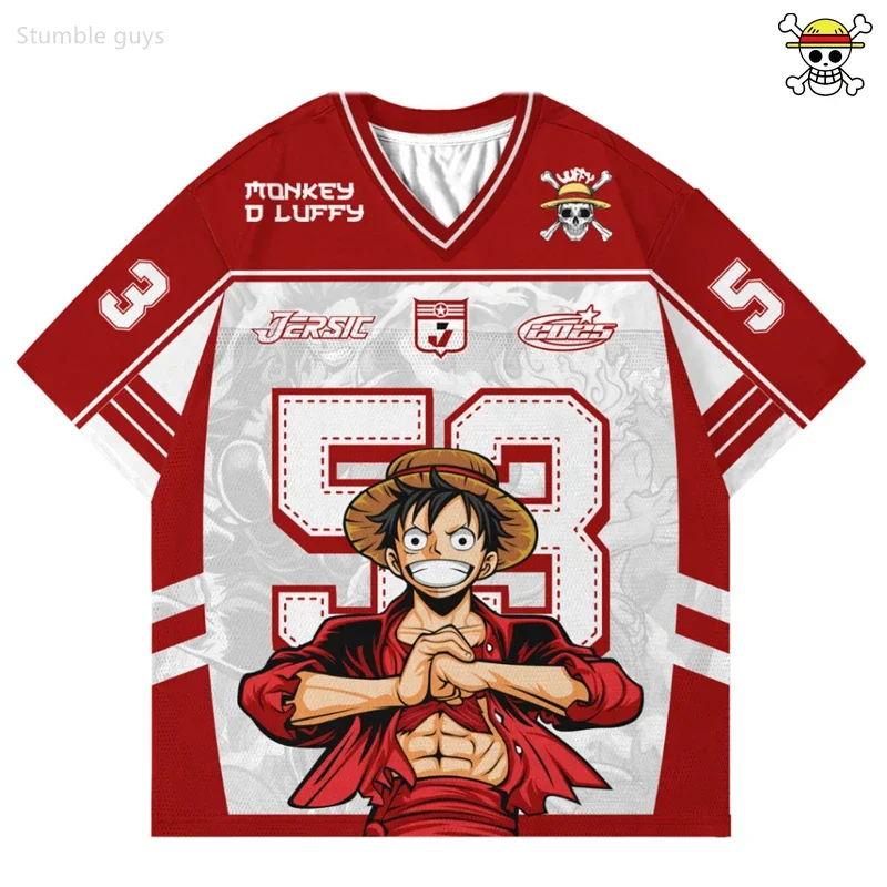 Herren One Piece Anime T-Shirt Sommer Monkey D. Luffy Cooler Aufdruck Atmungsaktives Kurzarm-Sporttrikot Modische Oberteile Kinder Jungen Kleidung