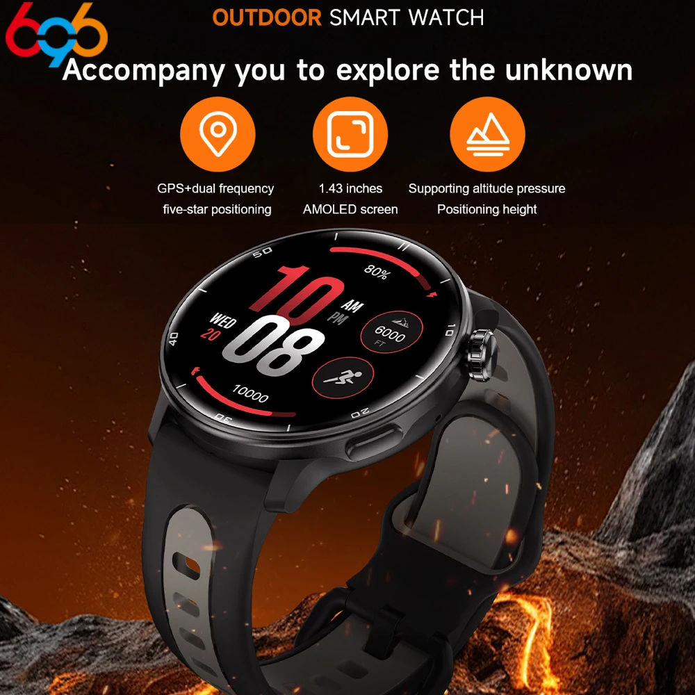 

AMOLED GPS Смарт-часы Amoled Дисплей Компас Водонепроницаемые Спорт на открытом воздухе BT Вызов Обнаружение здоровья Умные часы высоты и давления