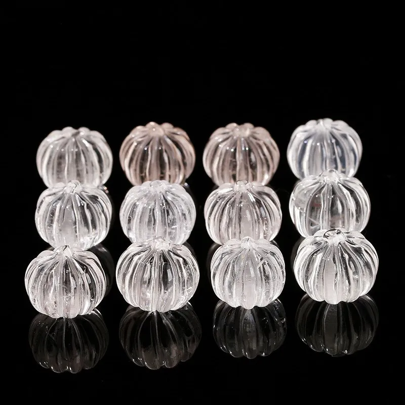 5pieces white Crystal carved pumpkin 14*12mm full hole for DIY jewelry making  loose beads  FPPJ wholesale nature