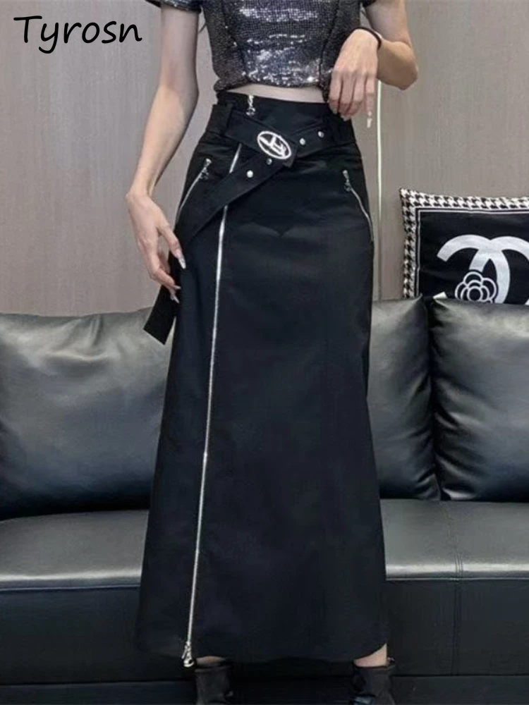 

Side-slit Skirts Women Black Slim Fit Elegant Spring Temper Korean Style Streetwear Personality All-match Design Sexy Girls New