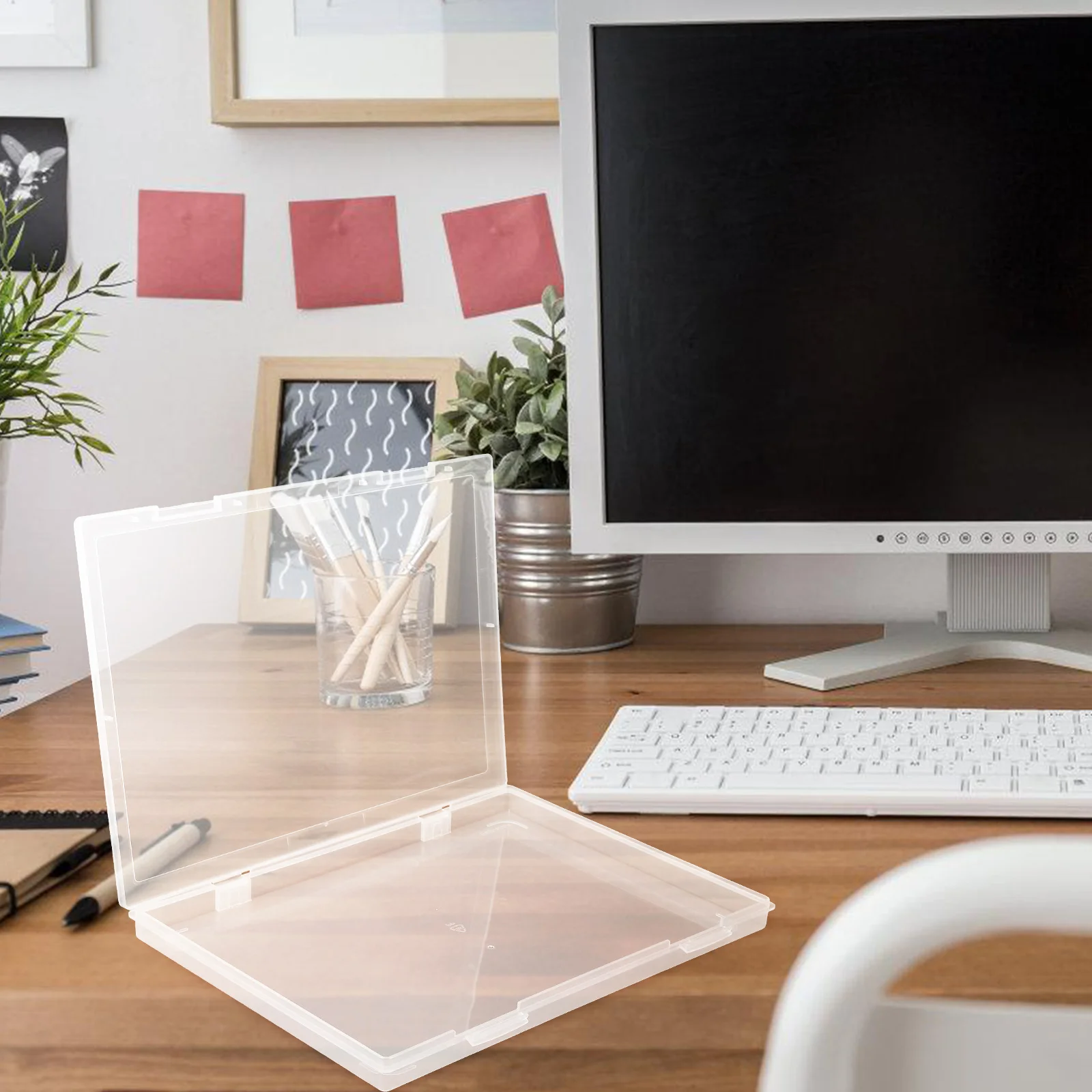 2pcs Transparent File Box With Lid Pp Plastic Portable Document Storage Organizer Waterproof Dustproof Paper Protector