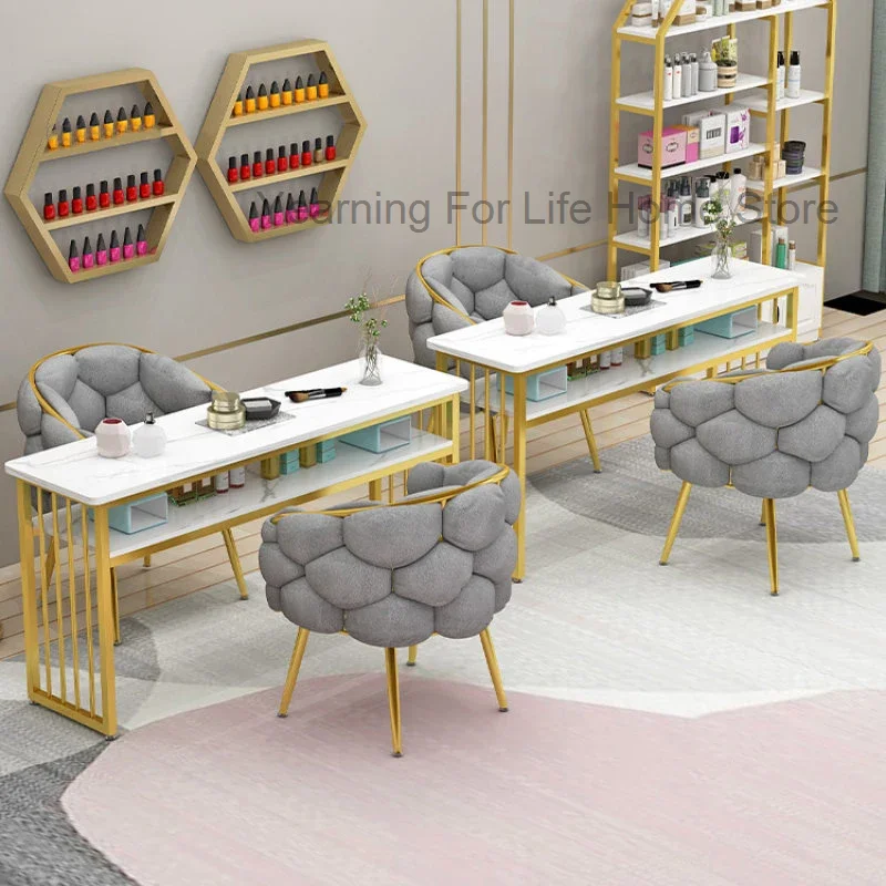 Muebles de salón Ins minimalistas de estilo nórdico, mesas para manicura profesional individual de lujo, mesa para manicura de moda para salón de belleza B