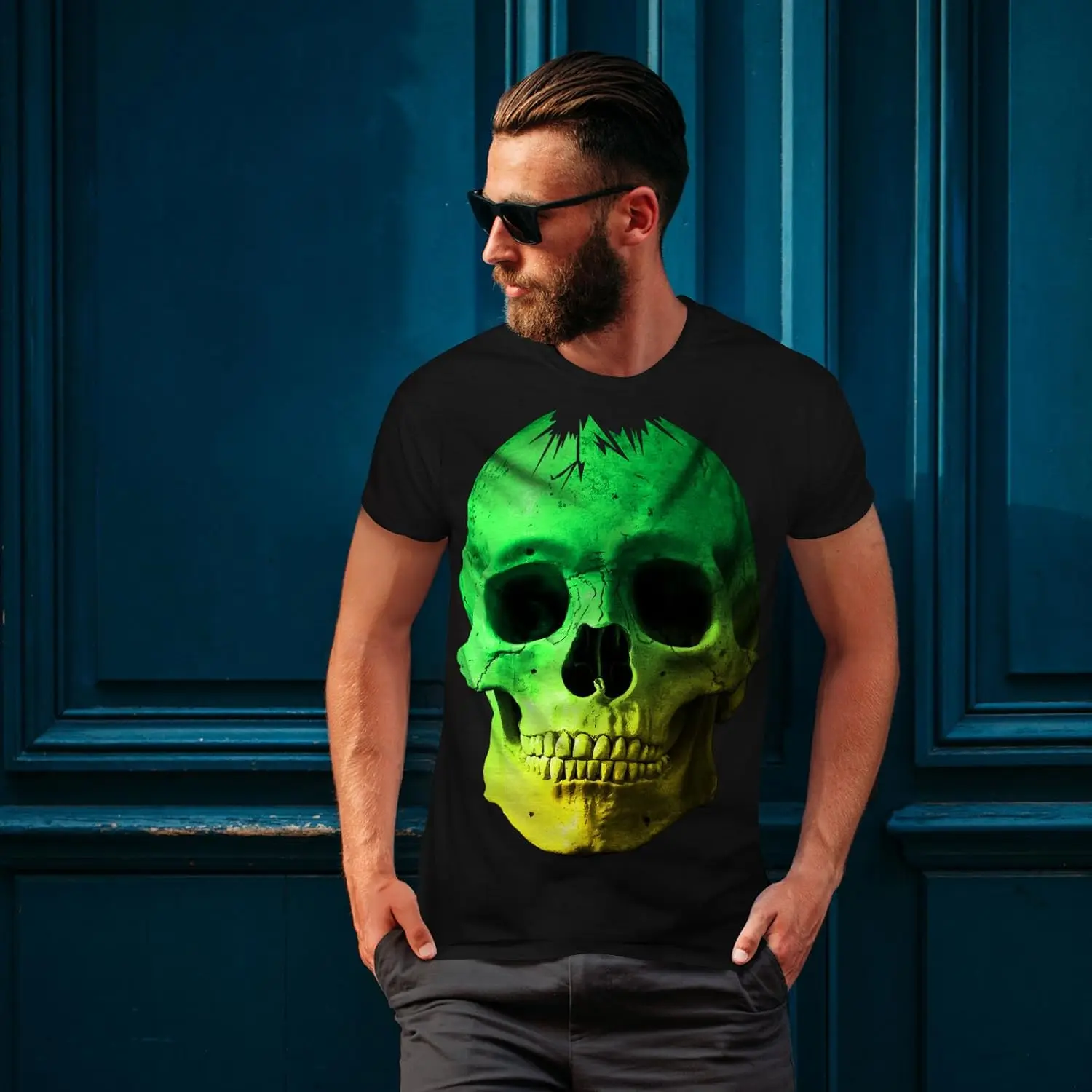 Wellcoda Skull Glow Head Mens T-Shirt, Mad Concert Graphic Printed Tee