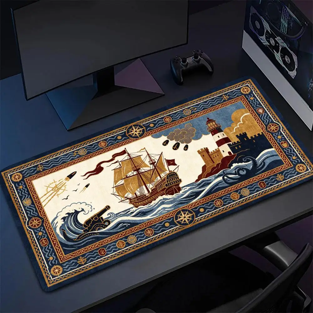 Vintage Nautical Sailing Ship Rug Table Mat Mouse Pad Non Slip Rubber Base For Coastal Home