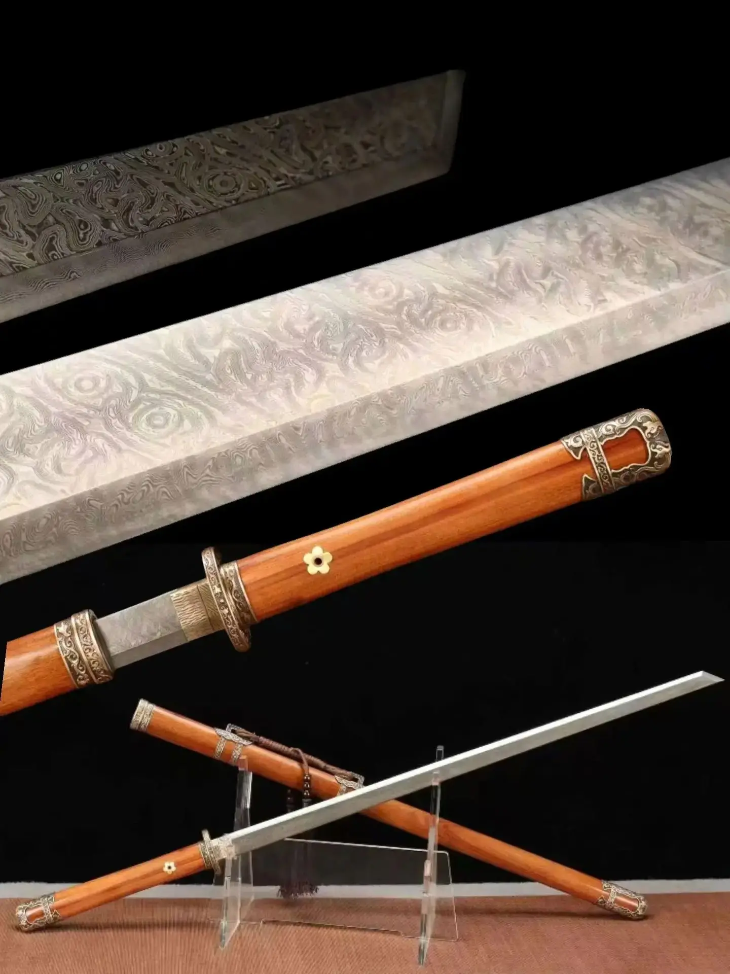 Auspicious Dragon Sword,Real Clay-Burnt Folded Refined Patterned Steel Blade,Traditional Chinese Kungfu Battle Sword,Unsharp