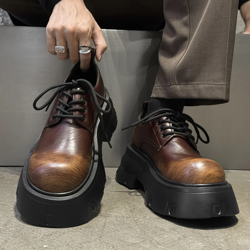 New High-end Gradient Derby Shoes Thick Soled Big Toe Work Shoes Commuting Casual Lace Up Fashionable Men Shoes