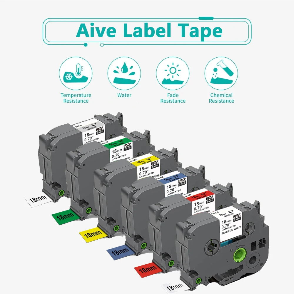 Brother P-Touch 라벨 테이프 18mm 0.7" 라미네이트 TZ TapeTZe-141 TZe-241 TZe-441/541용 호환 라벨 테이프 교체 6팩