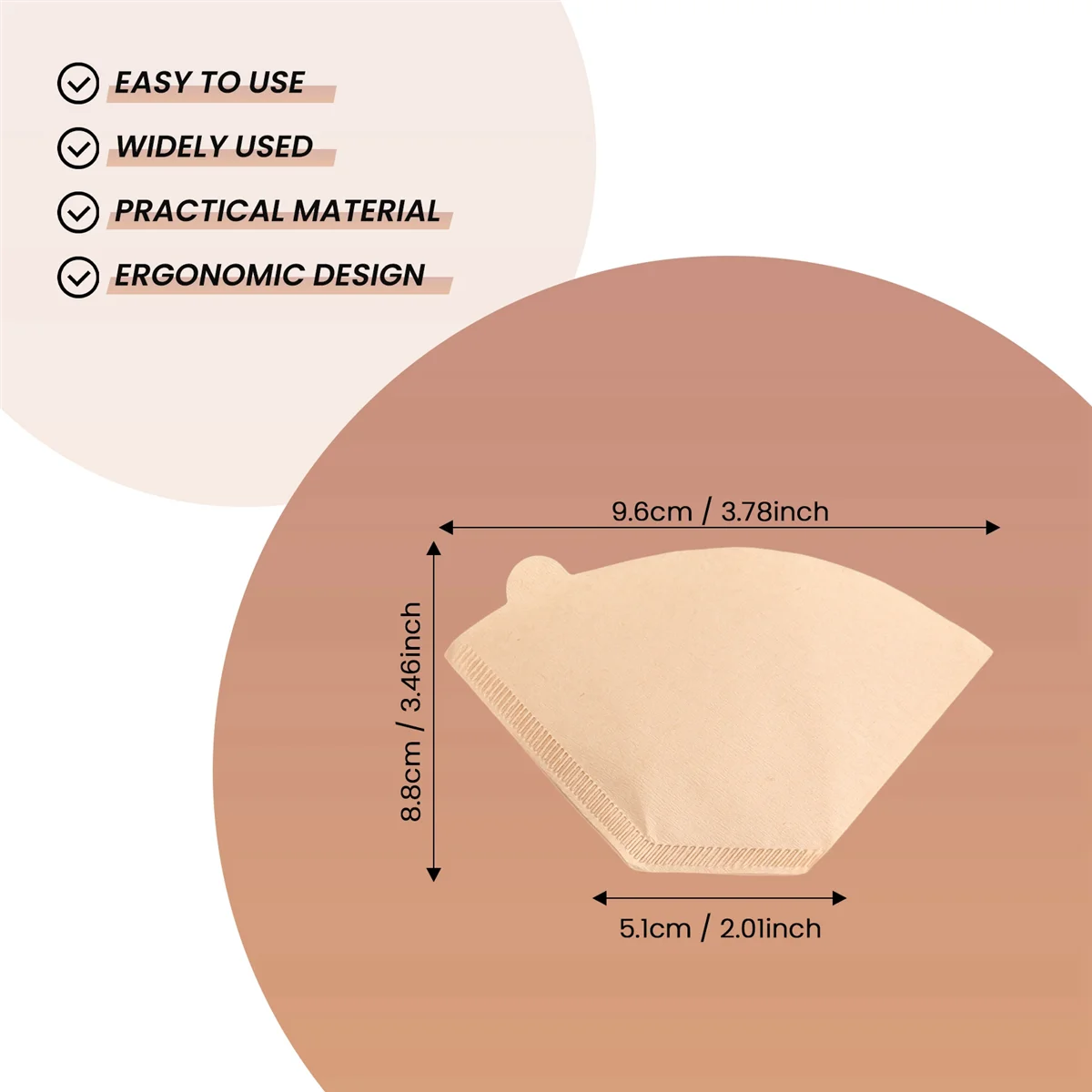 Filtro per caffè a 4 coni, carta naturale non sbiancata, senza scarico, usa e getta per macchina per caffè americano e antigoccia, 200 pezzi