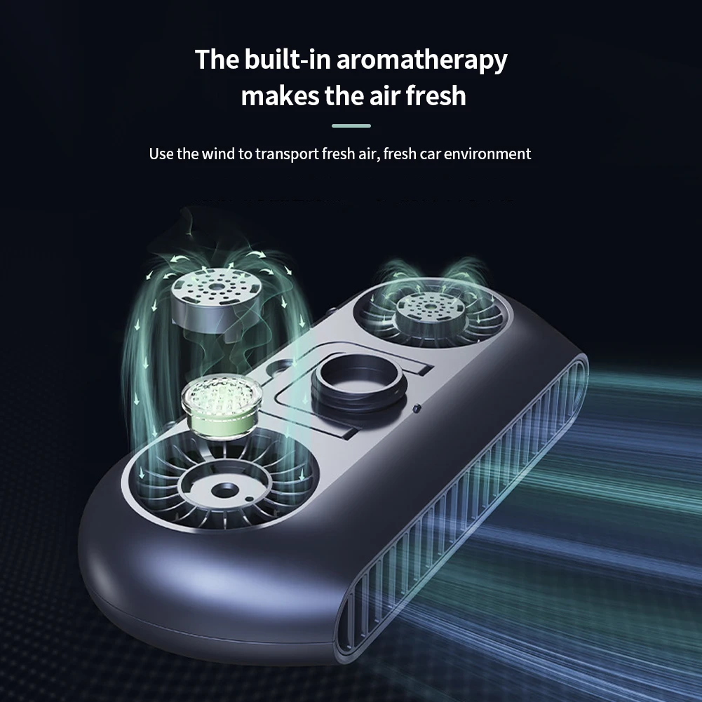 Mini ventilador eléctrico de doble turbina para coche, dispositivo Universal recargable por USB, sin aspas, silencioso, ajustable, circulación de aire