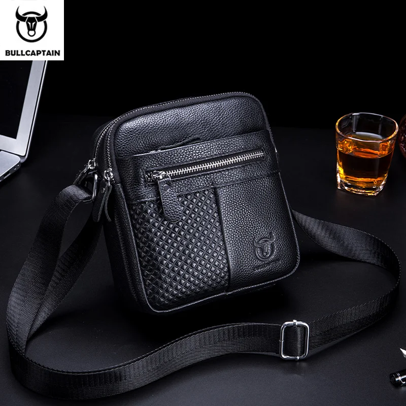 BULLCAPTAIN 2021 New Simple Men's Shoulder Bag High-Quality Leather Crossbody Bags Male Large-Capacity Square Bag's Man