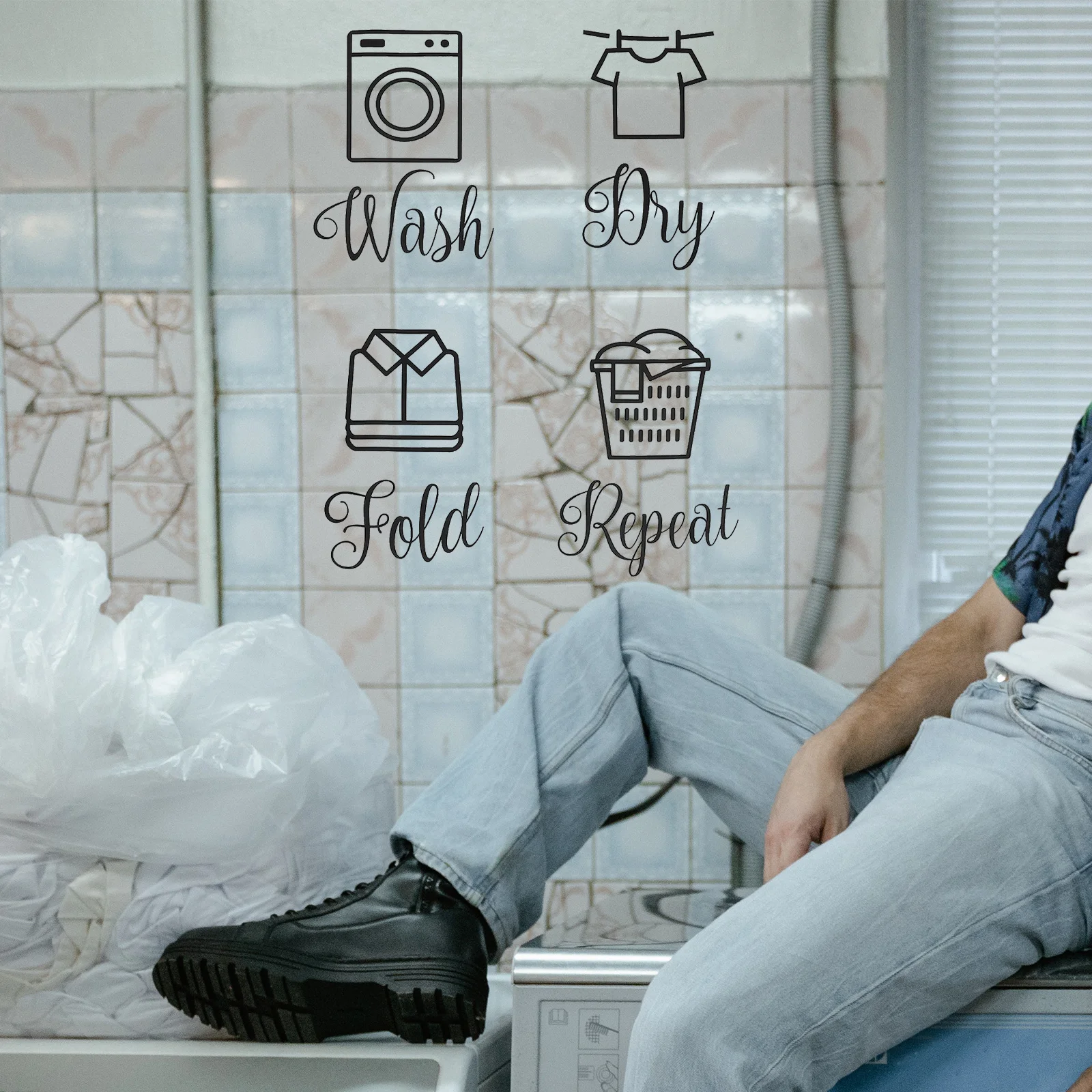 

1Set Laundry Room Warning Signs Rustic Repeat Wall Decor Home Laundry Room Decorations Removable Wall Sticker