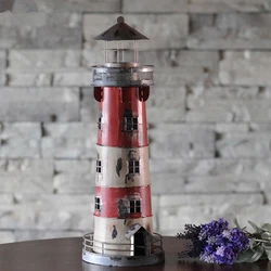 Retro Lighthouse home decor Candle Holders Handmade Craft Mediterranean Wrought Iron Candlestick Creative Nostalgic Decoration
