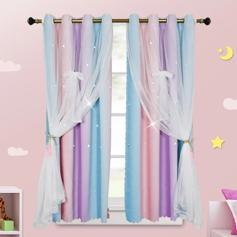 

Star Blackout Curtains for Kids Rooms Girl Princess Curtain for Daughter Bedroom Window Pink Purple for Home Decor