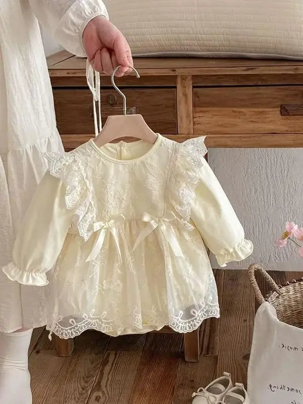 

Комплект для новорожденных девочек Princ Sle: кружевное платье-сарафан, весенне-осенний модный комплект с длинным рукавом и кроличьим мехом, китайский бренд