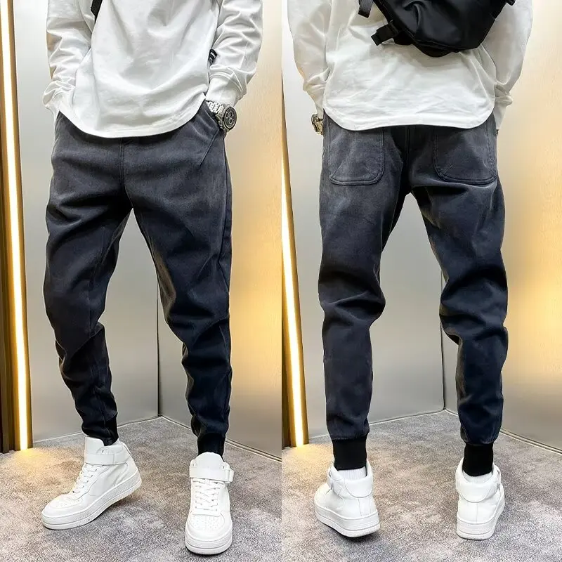 

Gradient Hip-hop Baggy Pants Men's Elastic Waist Jeans Casual Denim Pants Tapered Legs New Luxury Designer Korean pants