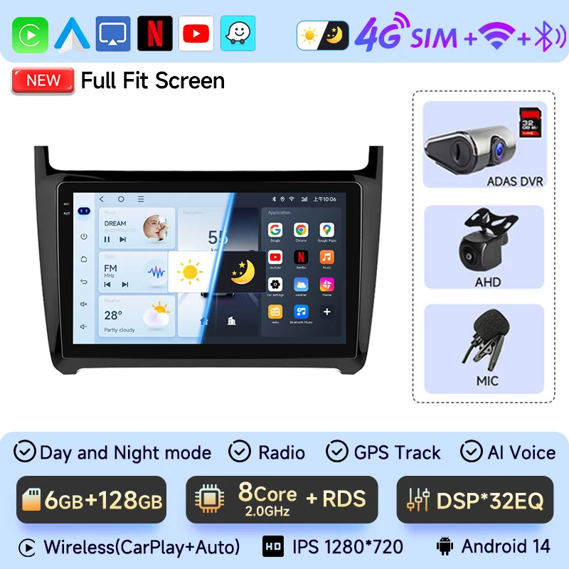 JIUYIN AI Voice Android Auto Radio Voor VW Volkswagen POLO 5 sedan 2008-2020 Carplay 4G Auto Multimedia GPS 2din autoradio