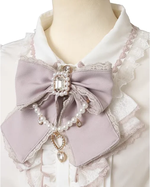 

Summer New Versatile Blouse Lapel Short-sleeved Shirt Liz New Mass-produced Lolita Sweet Cute Bow Chain Love Pendant Tops