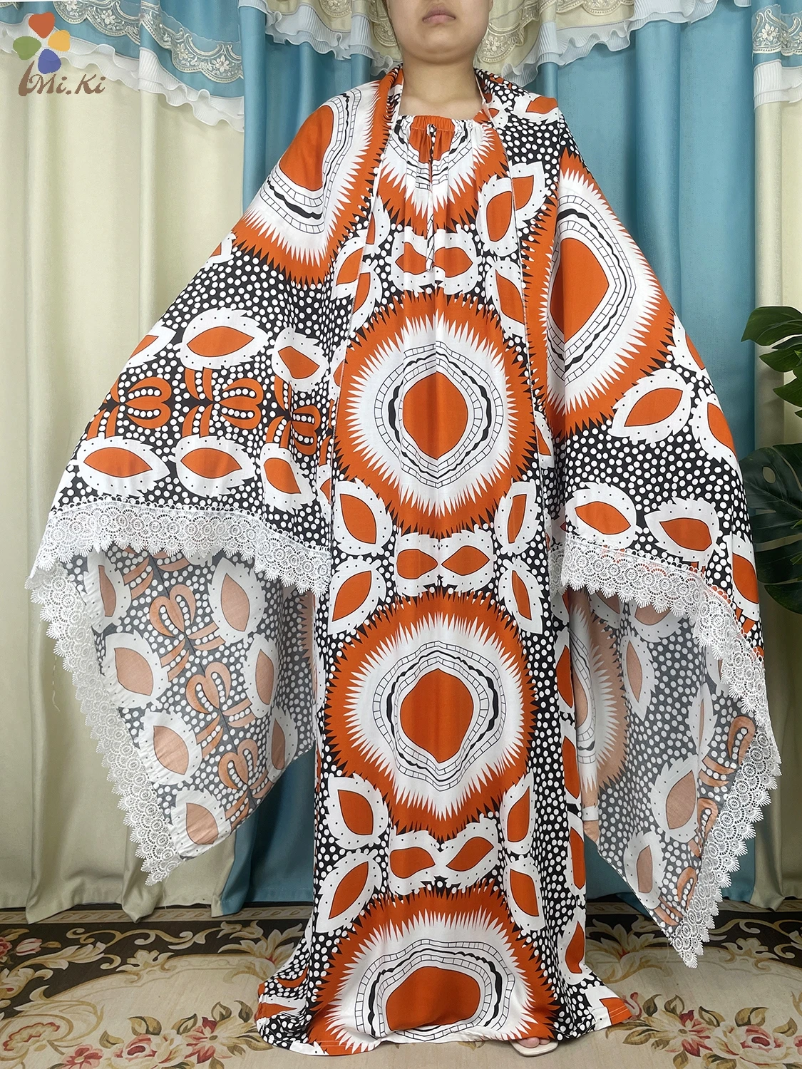 Abito manica corta in cotone musulmano sciarpa grande collo di nave fiore allentato Boubou Maxi Islam abito donna abito Abaya africano nuova estate